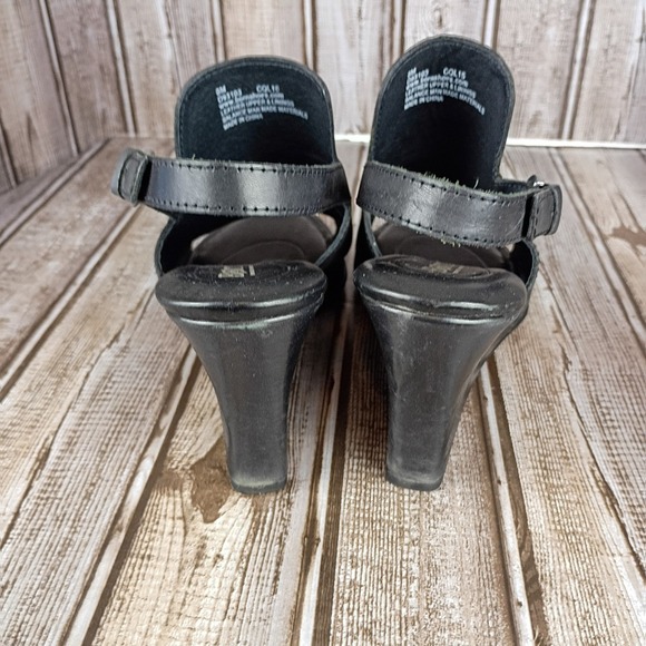Born Black Leather Wedge Slingback Peep Toe Sandals Womens 8M D93104 - Picture 4 of 8